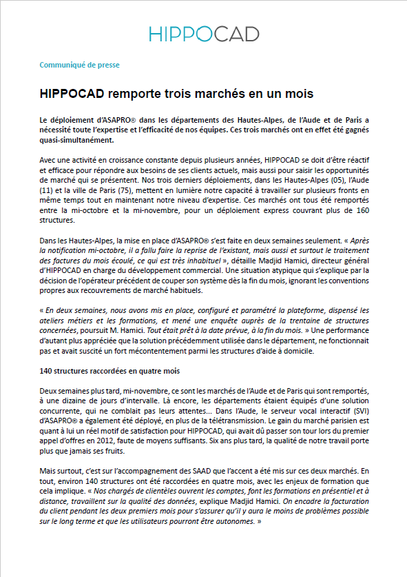 communiqué de presse HIPPOCAD